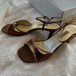 Brown satin prom shoes